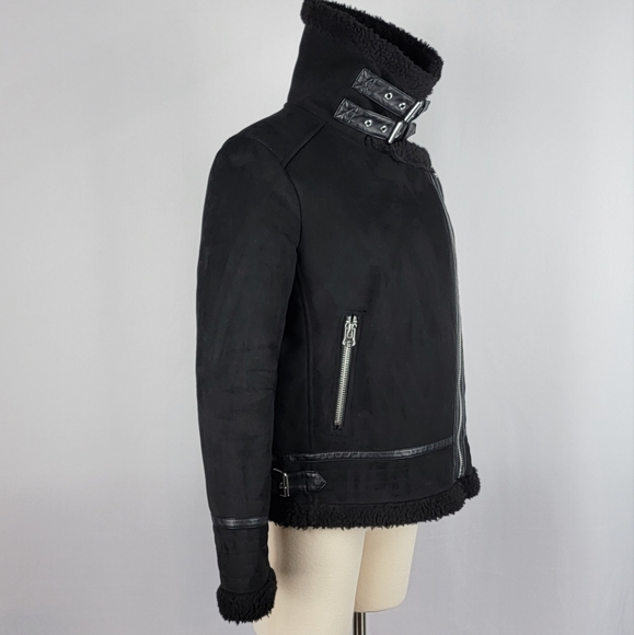 ZARA FAUX SUEDE DOUBLE FACED LONG JACKET BLACK US WOMEN'S SMALL - Picture 7 of 16